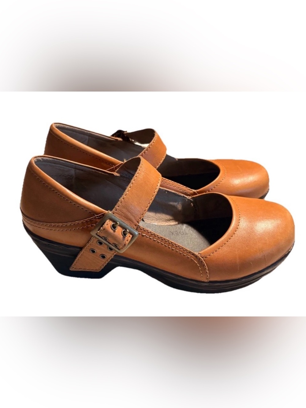 Sanita Nyla Leather Mary Jane Clogs Camel Brown Comfort Shoes EU 40 US 9-9.5